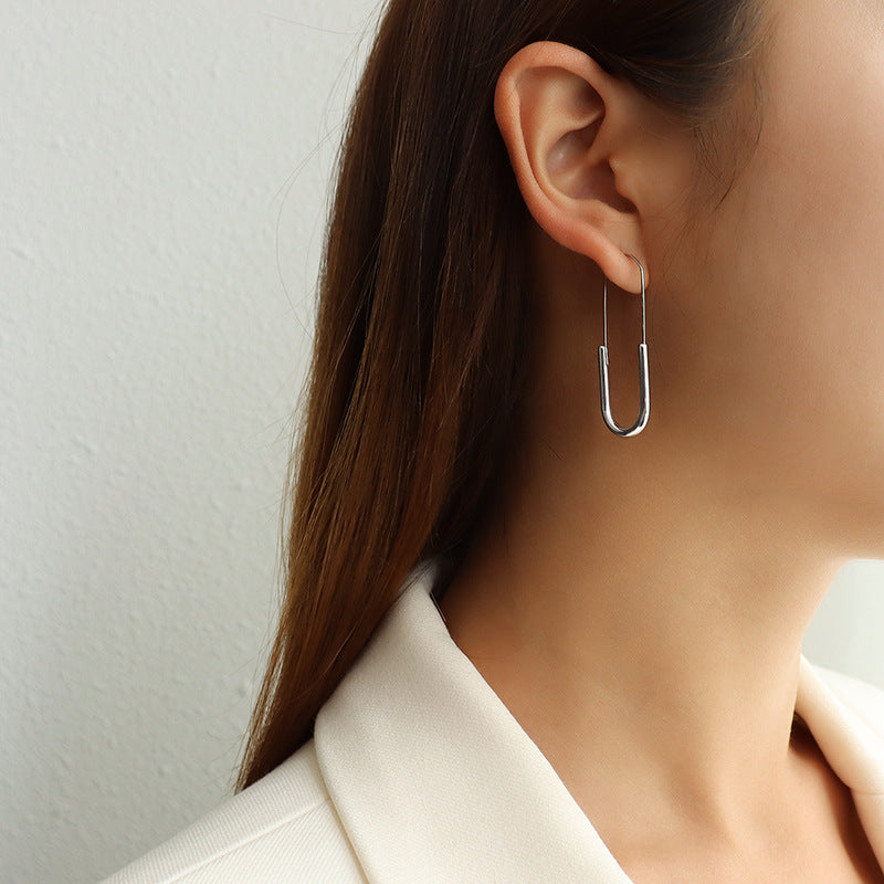 Minimalist Silver U-Shaped Drop Earrings jlt11663