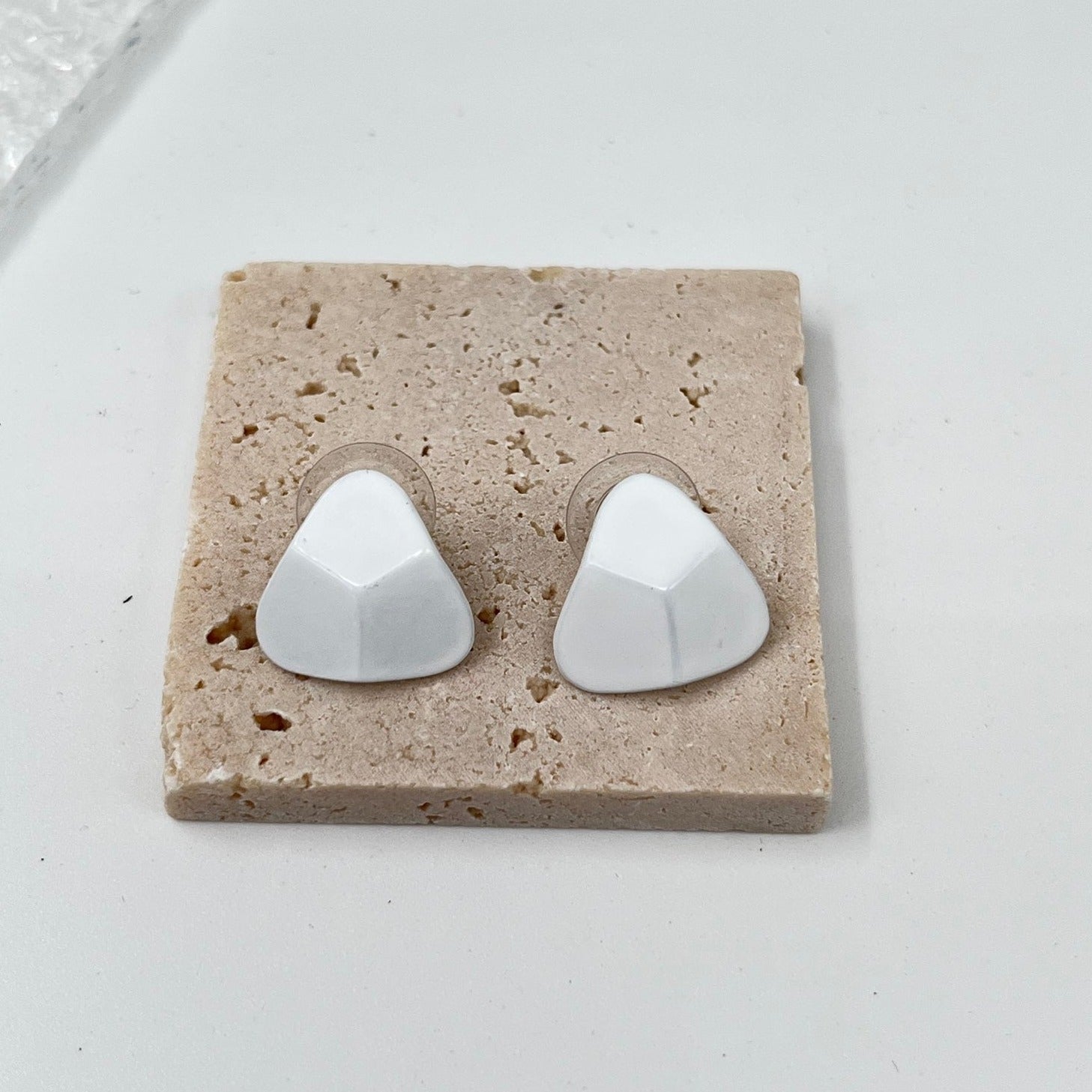 Glossy White Geometric Stud Earrings-jlt11814