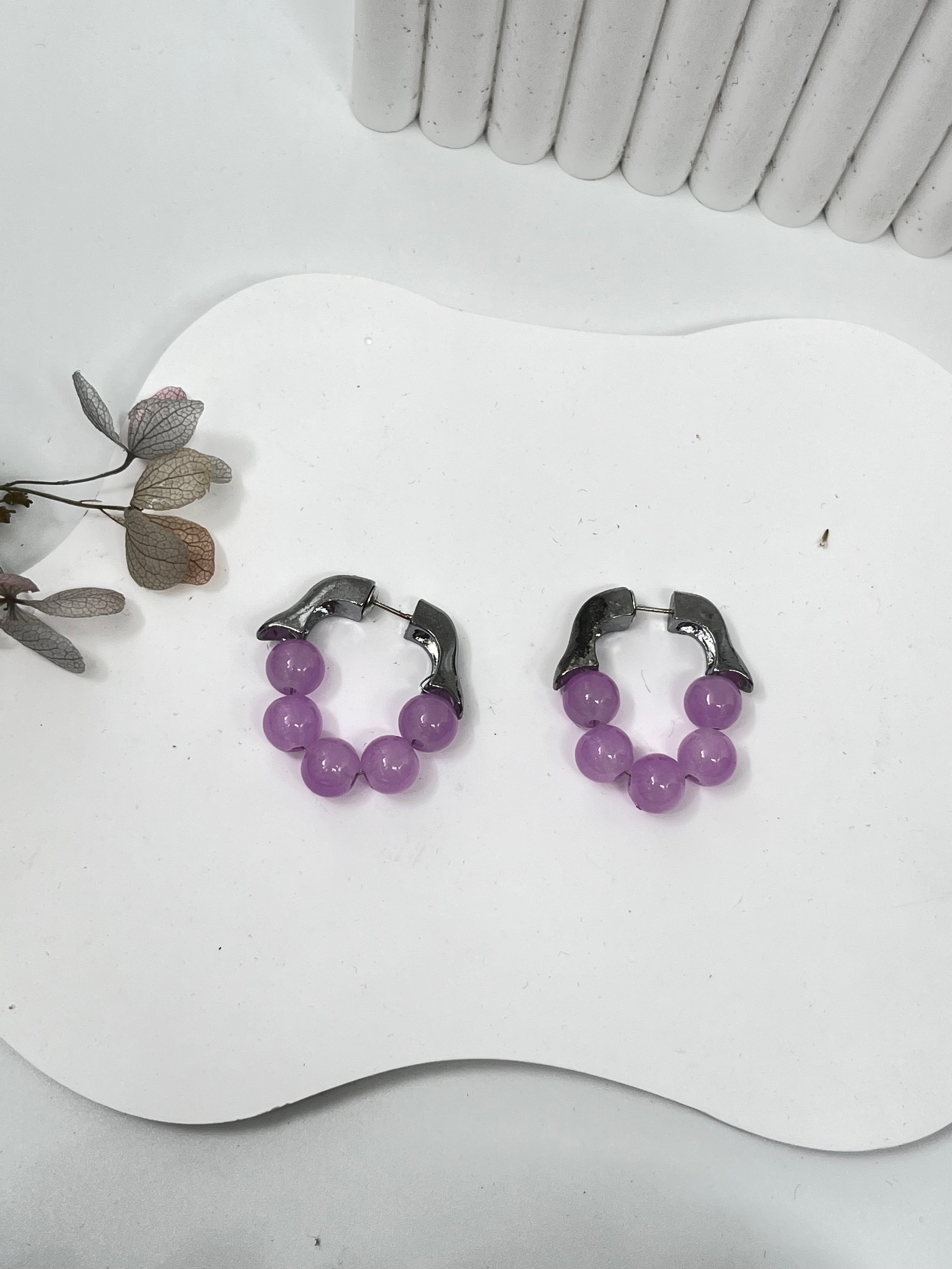 Bold Purple Bead Hoops-jlt11563