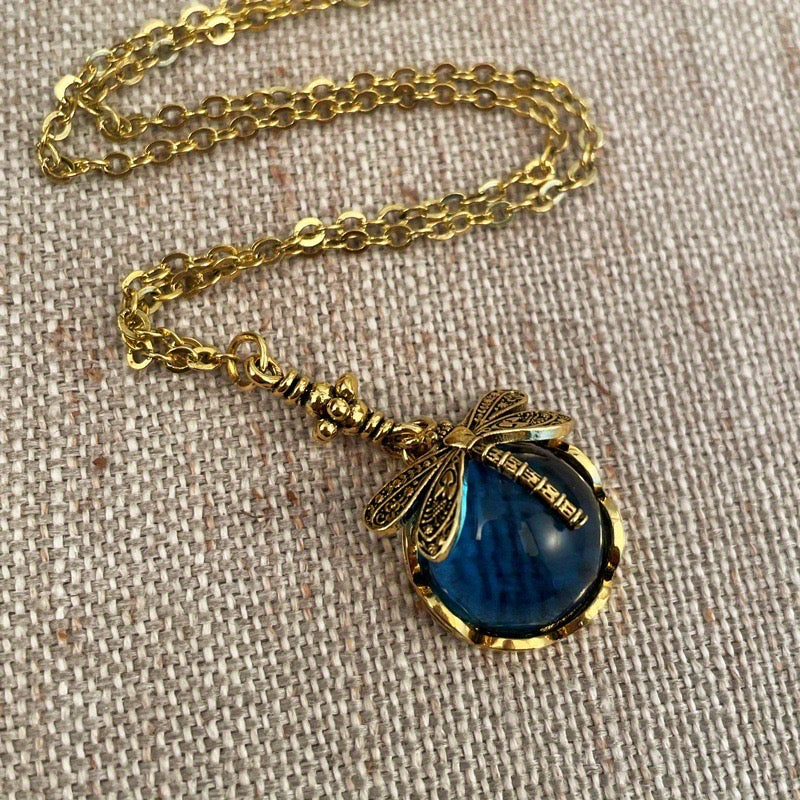 Dragonfly Pendant Necklace with Blue Gemstone | Vintage-Inspired Jewelry jltn0662