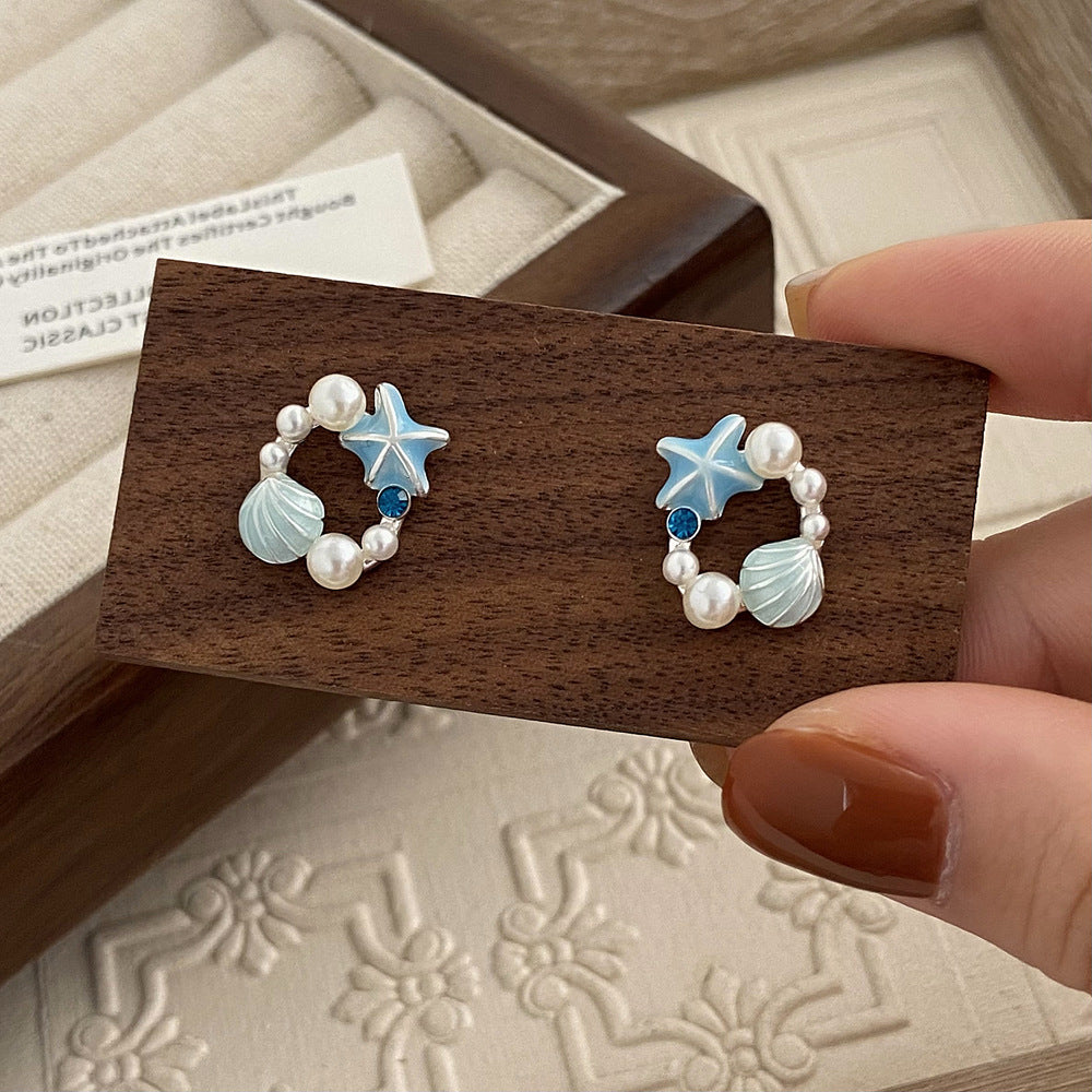 Starfish Seashell Blue Stud  Earrings JLT12693