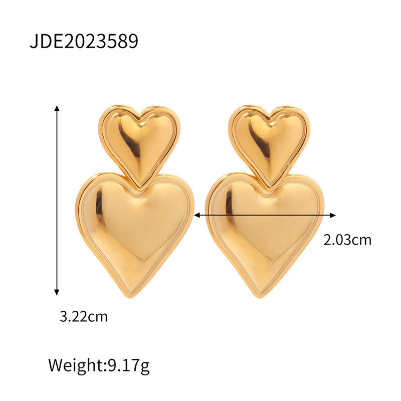 Double Heart Gold Pin Earrings JLT12824