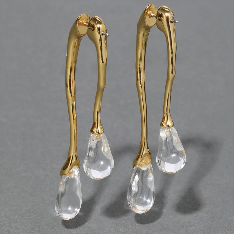 Front Back Irregular Water Drops Gold Pin Earrings JLT12844