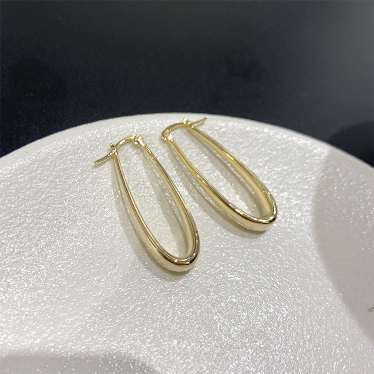 Twisted Oblong Gold Hoop Earrings JLT12853