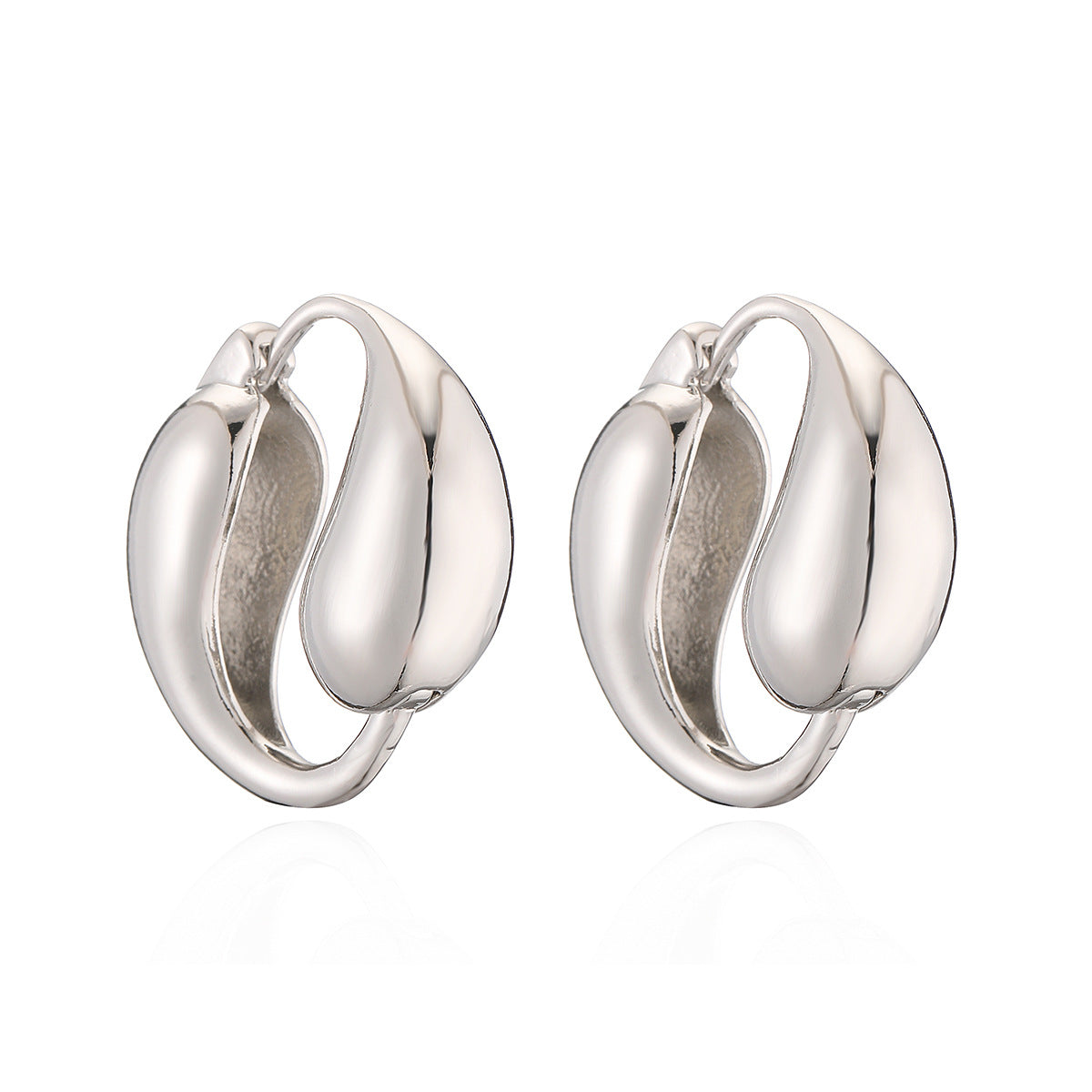 Dual Water Droplet Circulation Silver Hoop Earrings JLT12860