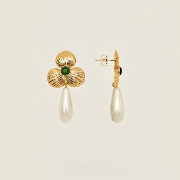 Medieval Flower Unusal Pearl Gold Earrings JLT12869