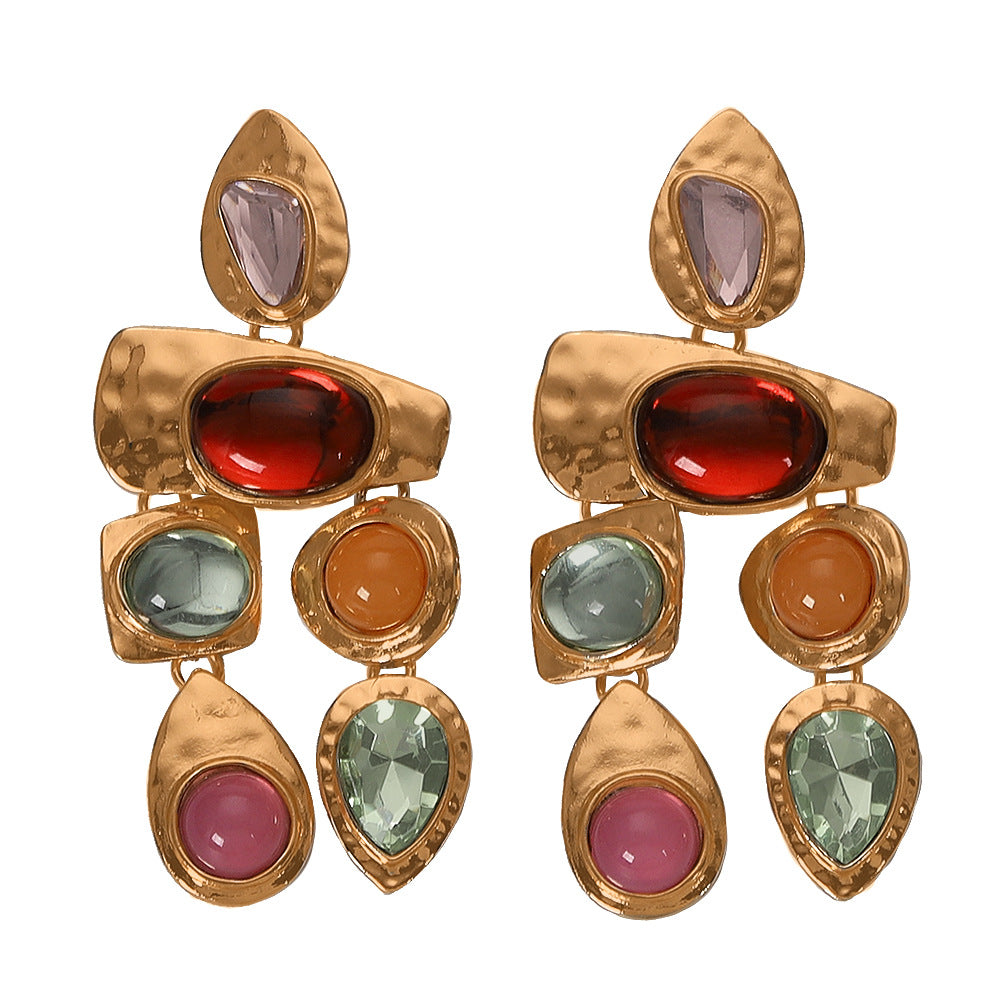 Gold Plated Multicolor Stone Drop Earrings  JLT12881