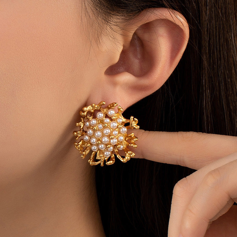 Bunch Of Pearl Gold Pin Earrings JLT12942