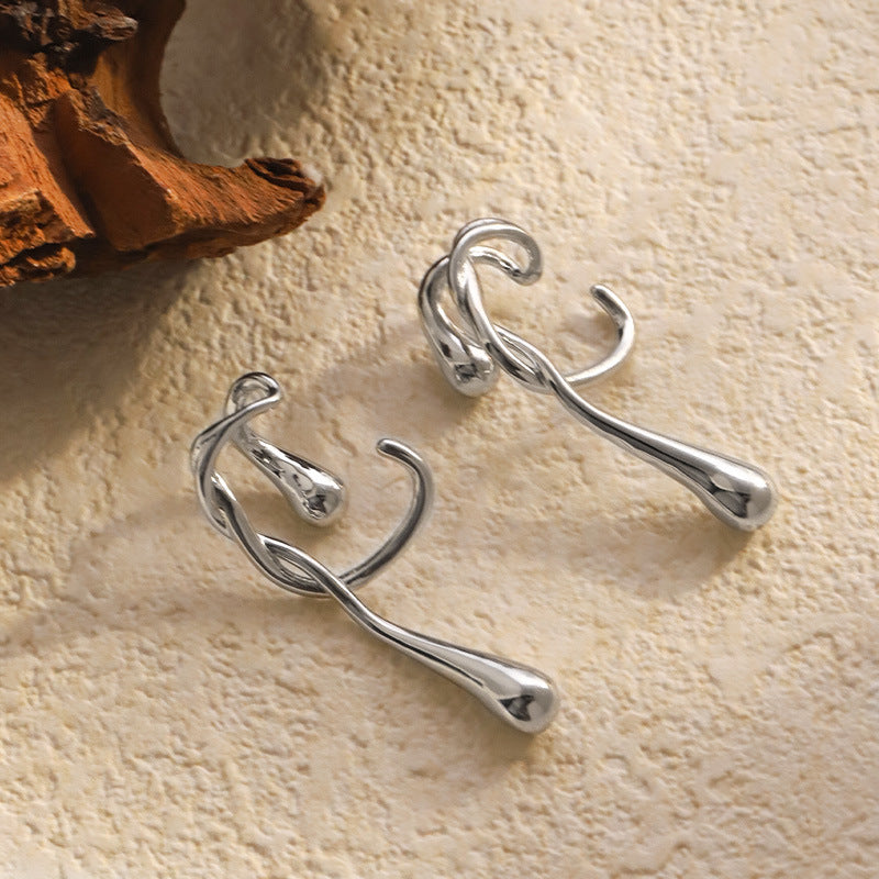 Geometric Style Irregular Water Drip Silver Earring JLT12972