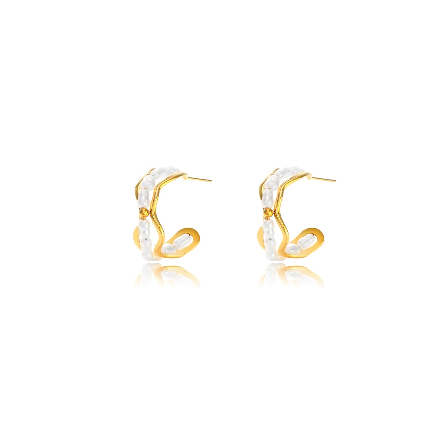 Delicate Unsymteric C Shape With Little Pearls Earrings JLT13055