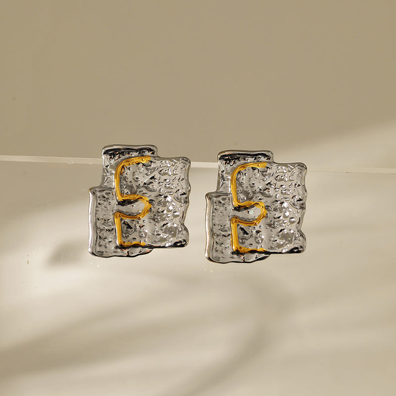 Irregular Gometric Dual Tone Earrings JLT13066