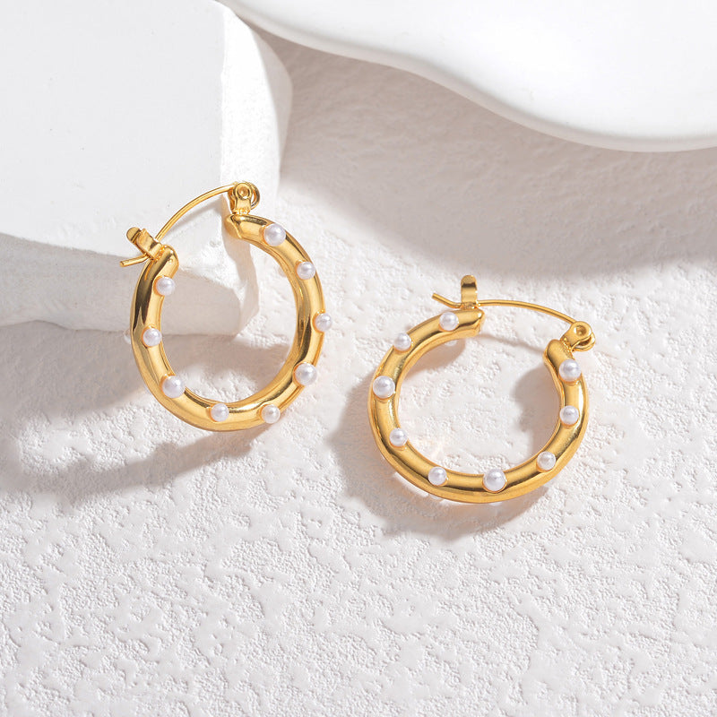 Timeless Gold and Pearl Hoop Earrings Ð Chic Design JLT13068