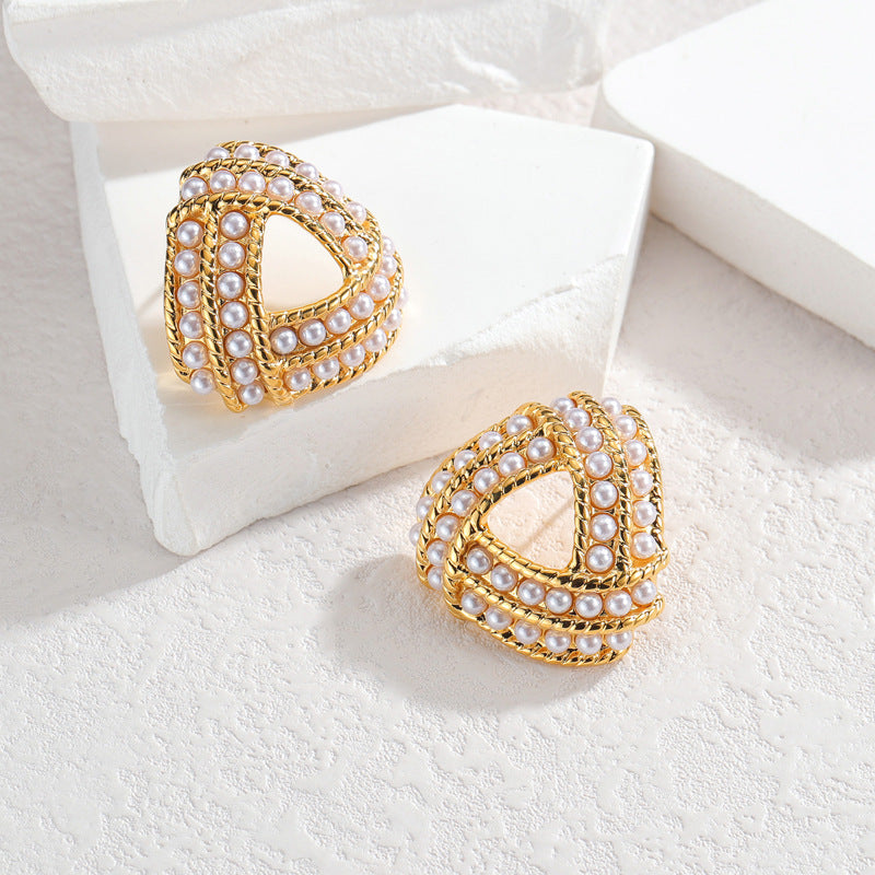 Elegant Triangle Drop Earrings with Pearl Detailing JLT13074