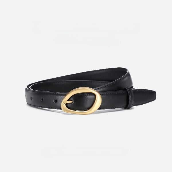 Irregular Oval Shaped Gold Buckle Black Belts JLTHB0240