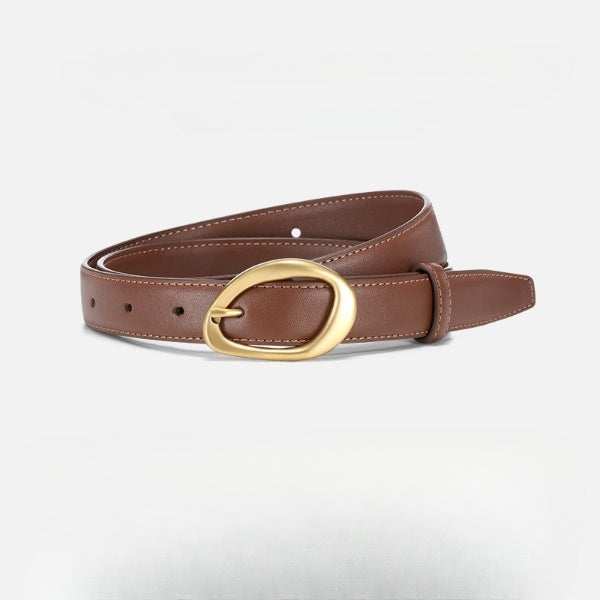 Irregular Oval Shaped Gold Buckle CoffeeBrown Belts JLTHB0241