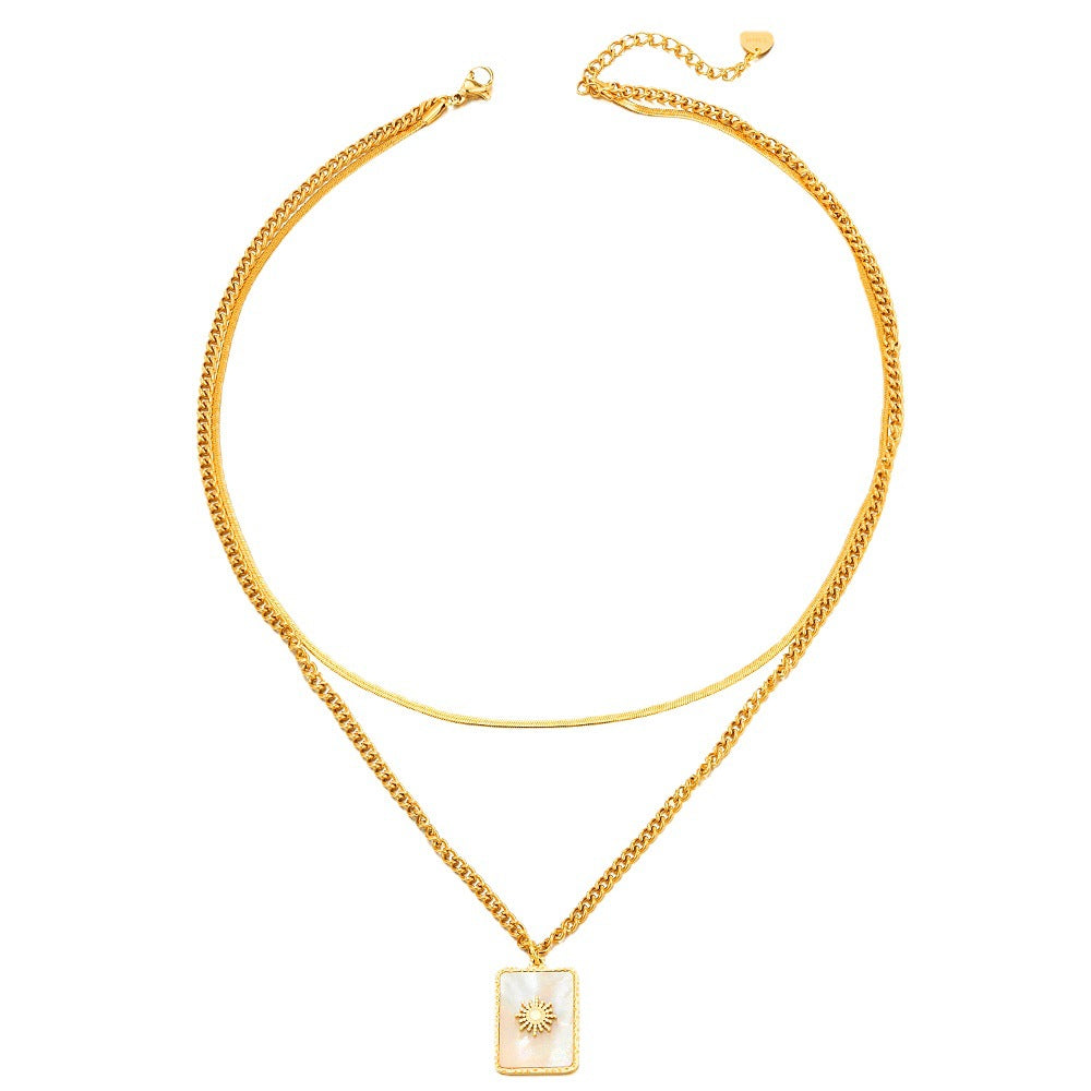 Layered Gold Necklace with Sun Charm Pendant JLTN1340