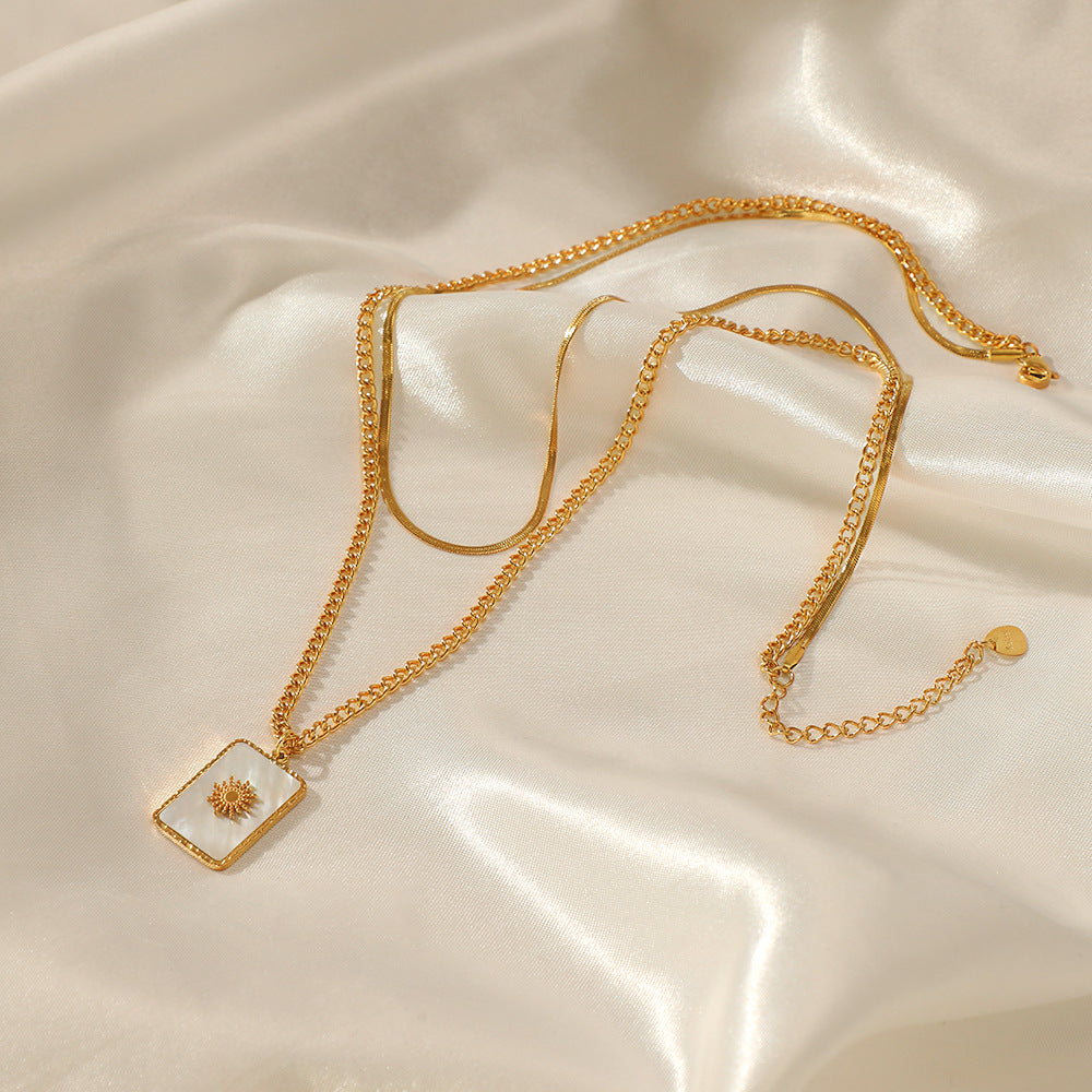 Layered Gold Necklace with Sun Charm Pendant JLTN1340