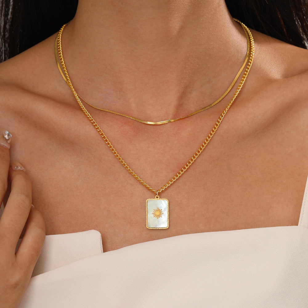 Layered Gold Necklace with Sun Charm Pendant JLTN1340