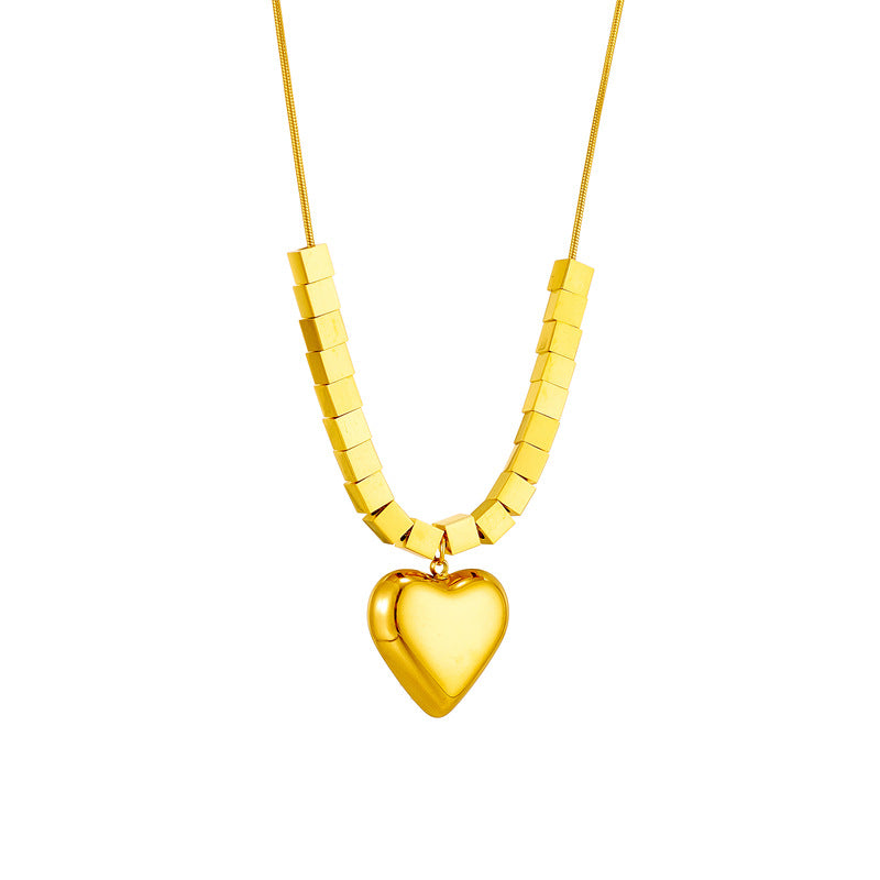 Elegant Gold Necklace with Cubic Beads and Heart Charm JLTN1343