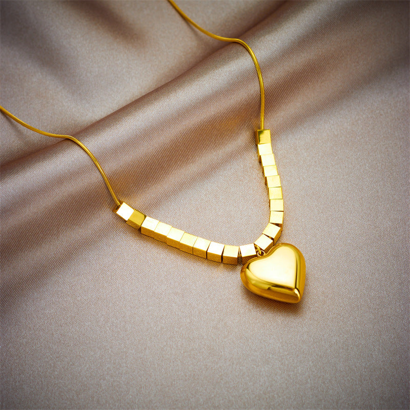 Elegant Gold Necklace with Cubic Beads and Heart Charm JLTN1343