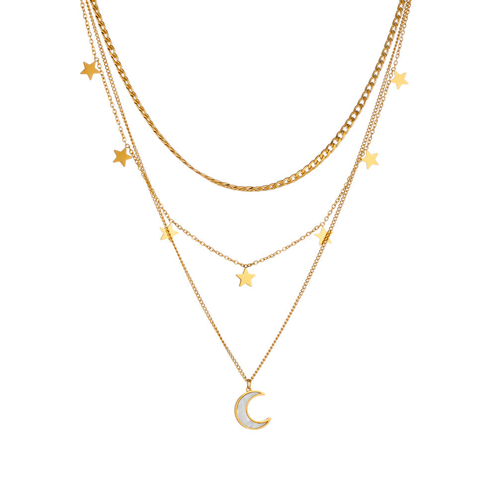 Stylish Layered Necklace in Gold with Lunar and Star JLTN1351