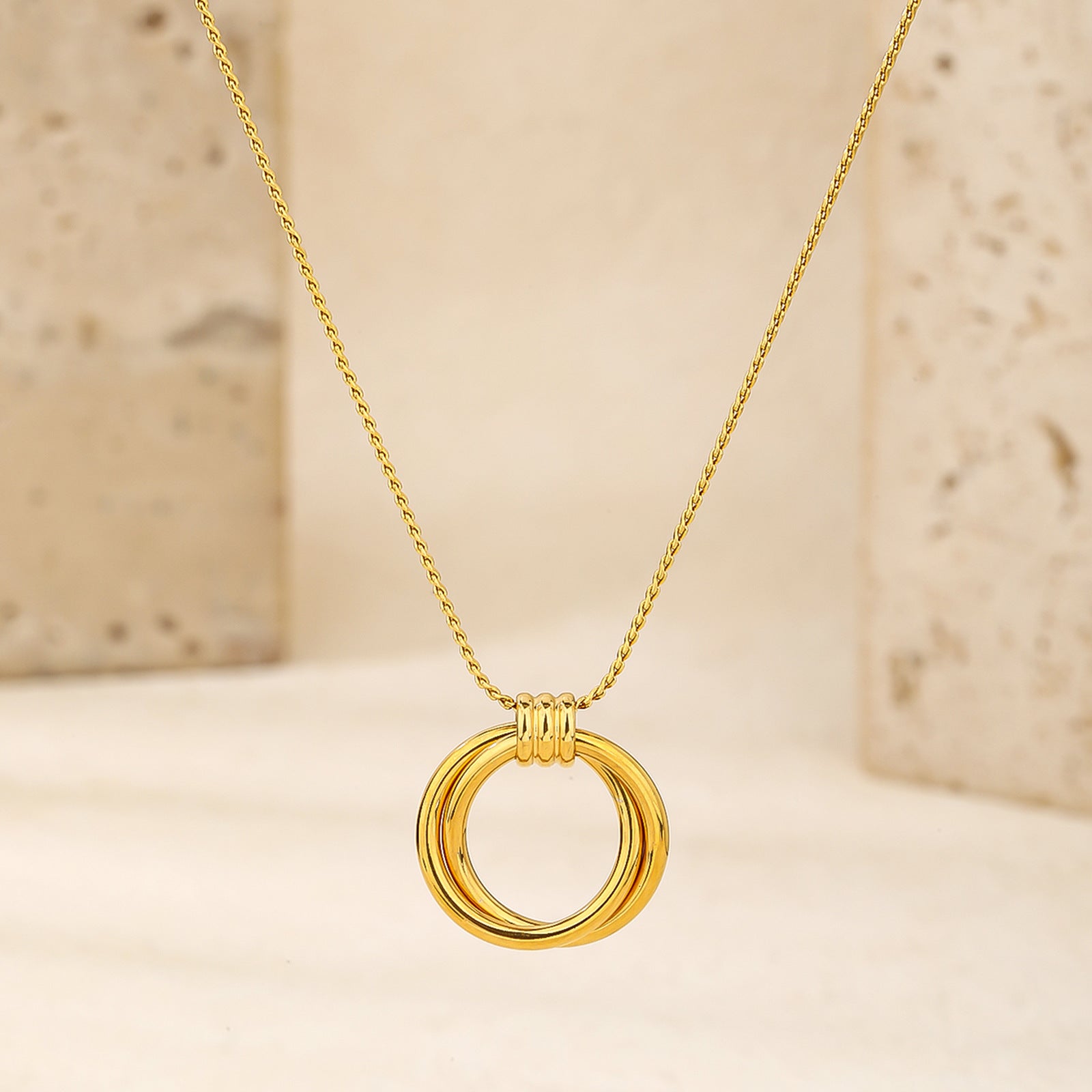 Minimalist Gold Necklace with Triple Ring Pendant JLTN1352