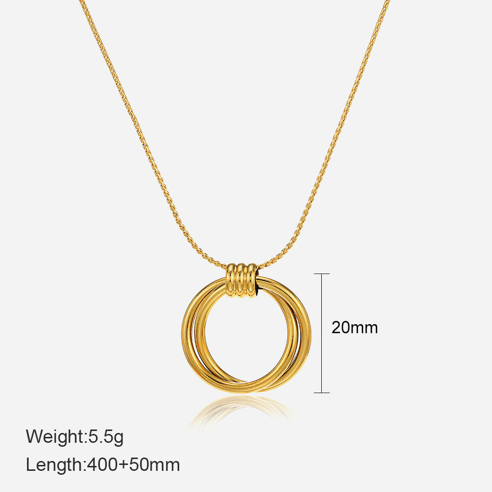 Minimalist Gold Necklace with Triple Ring Pendant JLTN1352