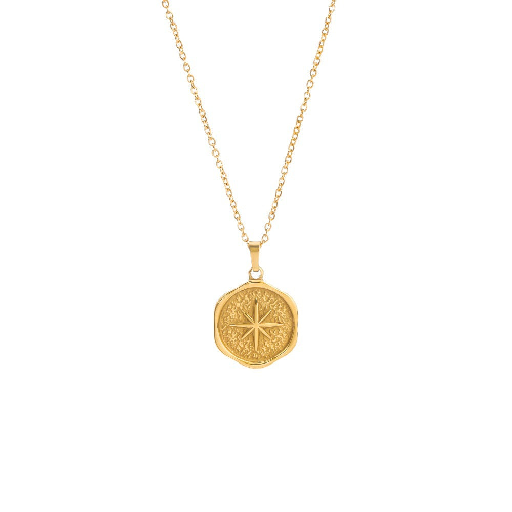 Minimalist Gold Necklace with Compass Charm Pendant JLTN1363