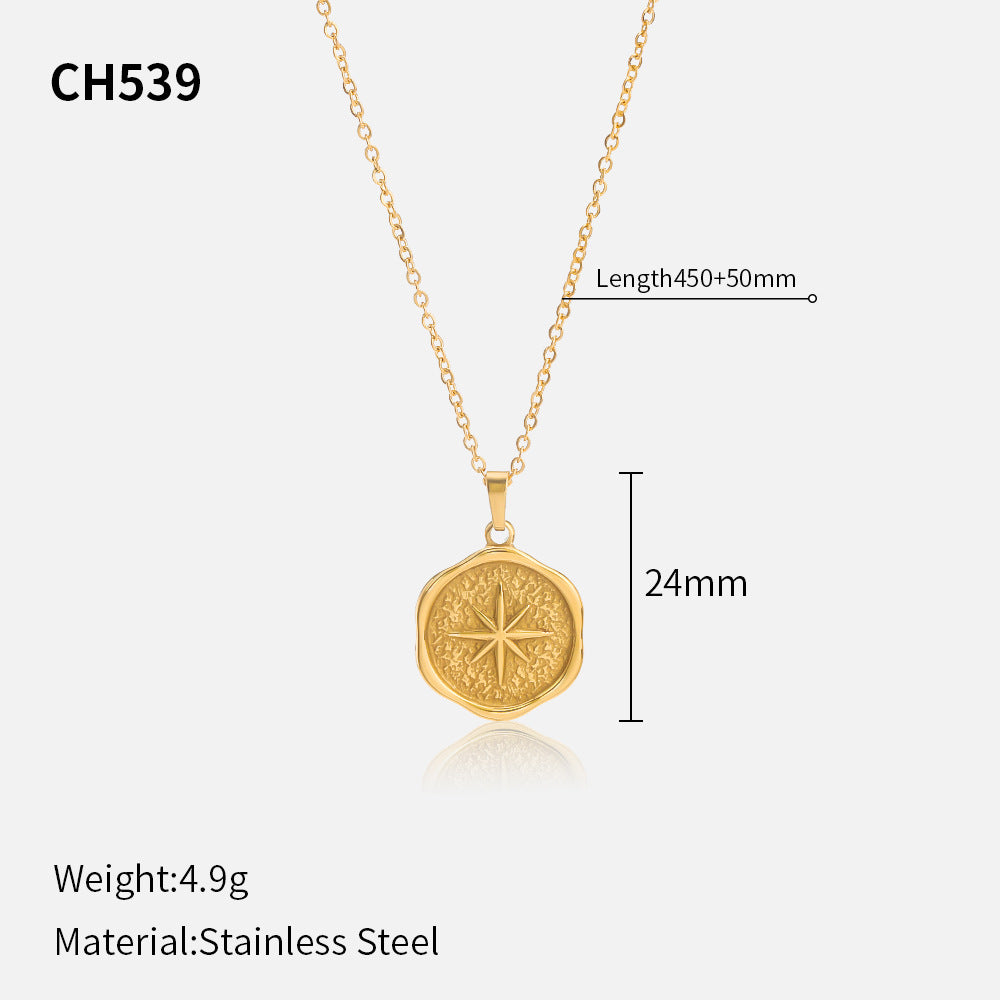 Minimalist Gold Necklace with Compass Charm Pendant JLTN1363