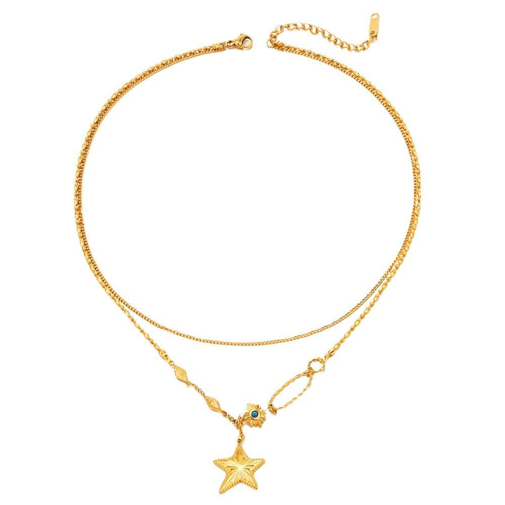 Layered Gold Necklace with Star and Gemstone Charms JLTN1370