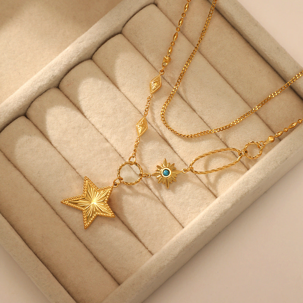 Layered Gold Necklace with Star and Gemstone Charms JLTN1370