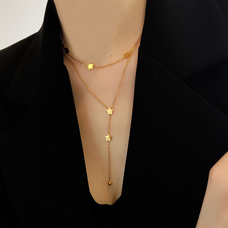 Dainty Star-Adorned Layered Chain Necklace JLTN1372