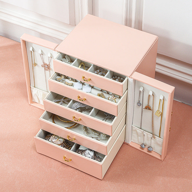 Elegant Pink Jewelry Cabinet with Gold Accent - Luxury Standing Organizer for Accessories