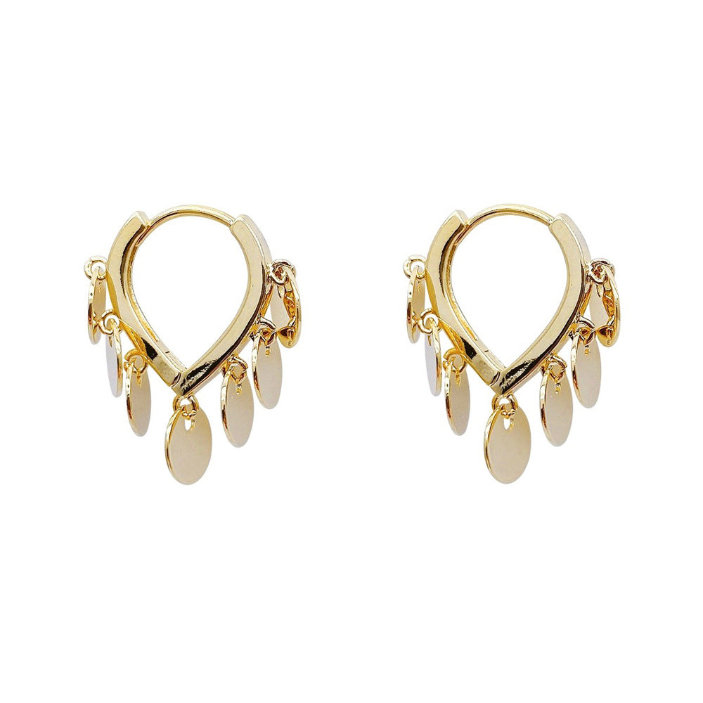 Small Coin Round Shaped Dangling Gold Hoop Earrings jlt12769