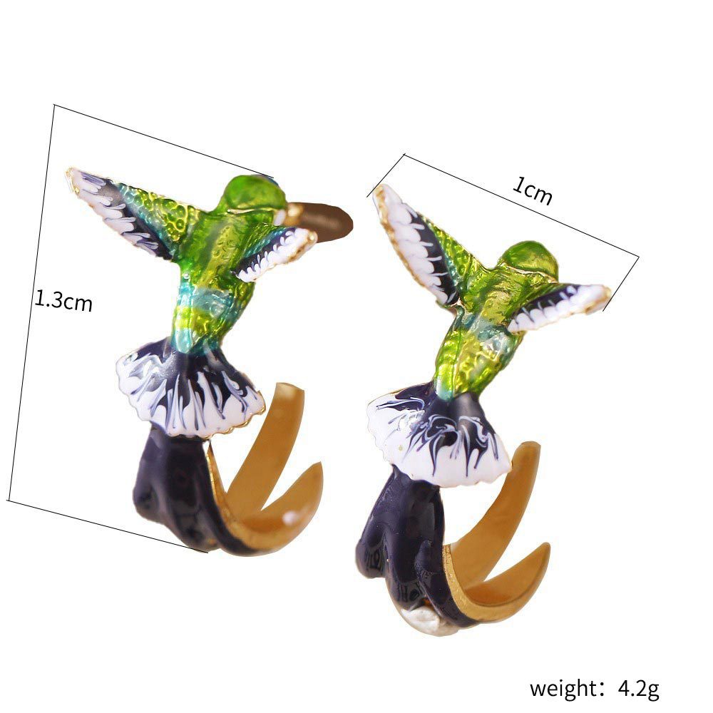 Humming Bird Gold Feather Multicolor Stud Earrings JLT12780