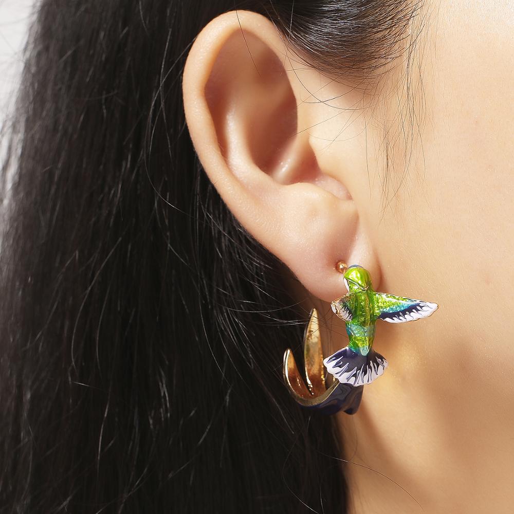 Humming Bird Gold Feather Multicolor Stud Earrings JLT12780