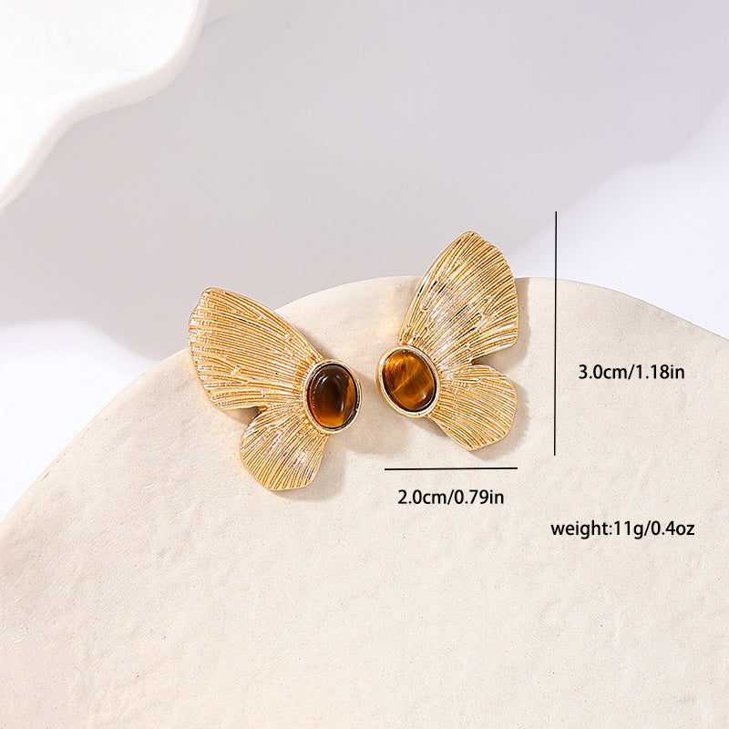 Vintage Butterfly Inlay Gold Stud Earrings JLT12795