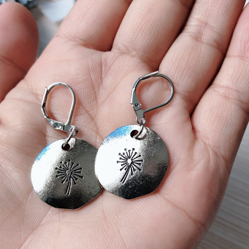 Dandelion Flower Post Silver Drop Earrings JLT12798