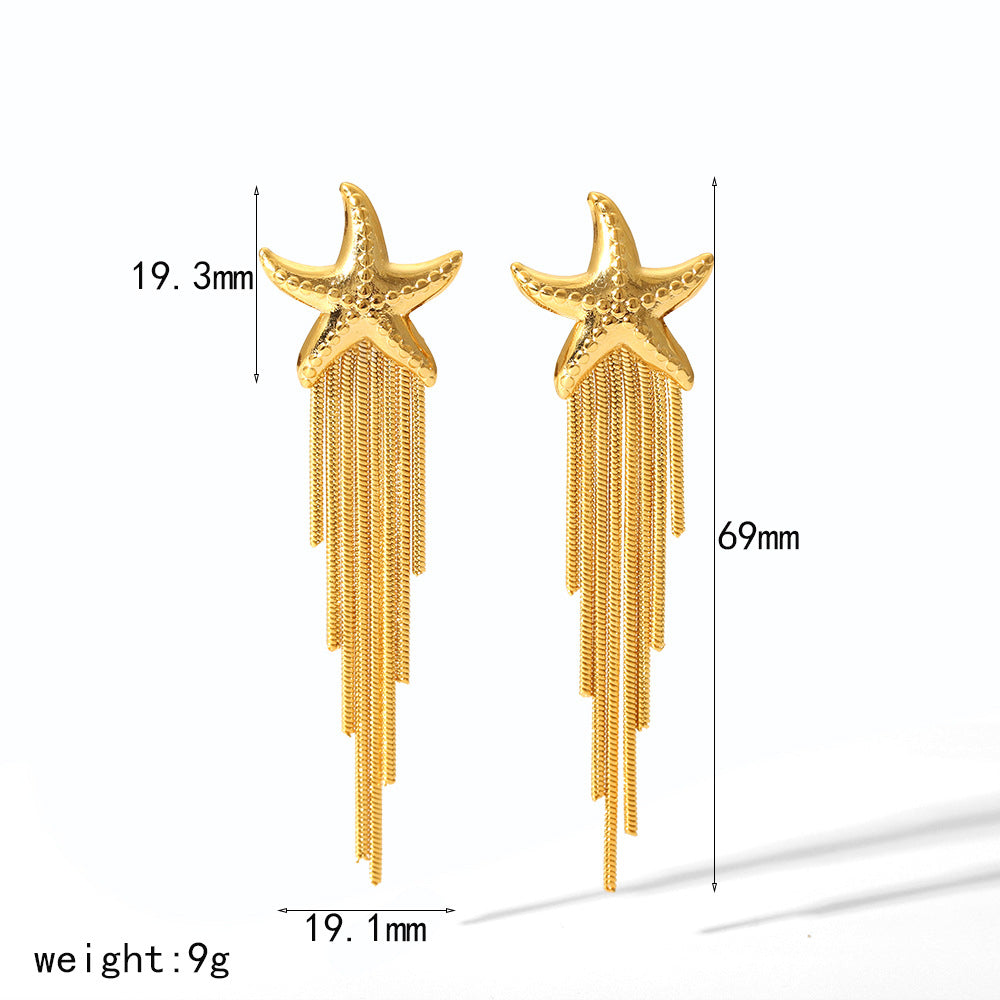 Large Starfish Chain Gold Drop Earrings JLT12817