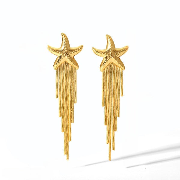 Large Starfish Chain Gold Drop Earrings JLT12817