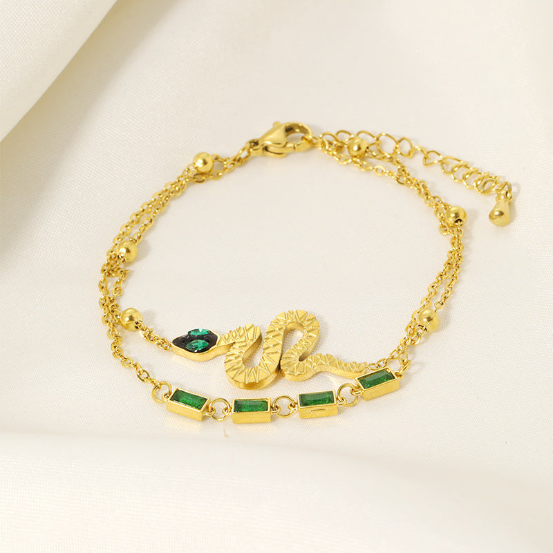 Snake Design with Green Gemstones Gold Bracelet JLTB0547