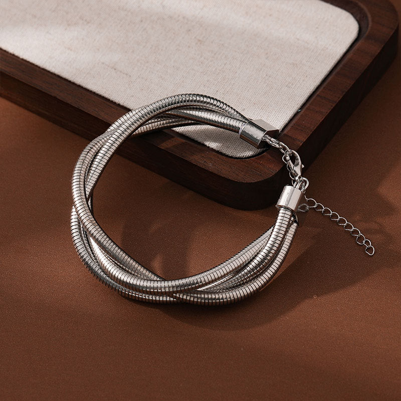 Triple Layer Wrap Aound Snake Silver Bracelet JLTB0549