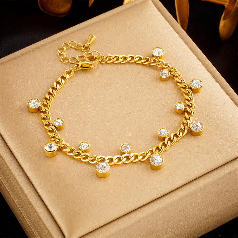 Crystal Accents Elegant Dainty Chain Gold Bracelet JLTB0607