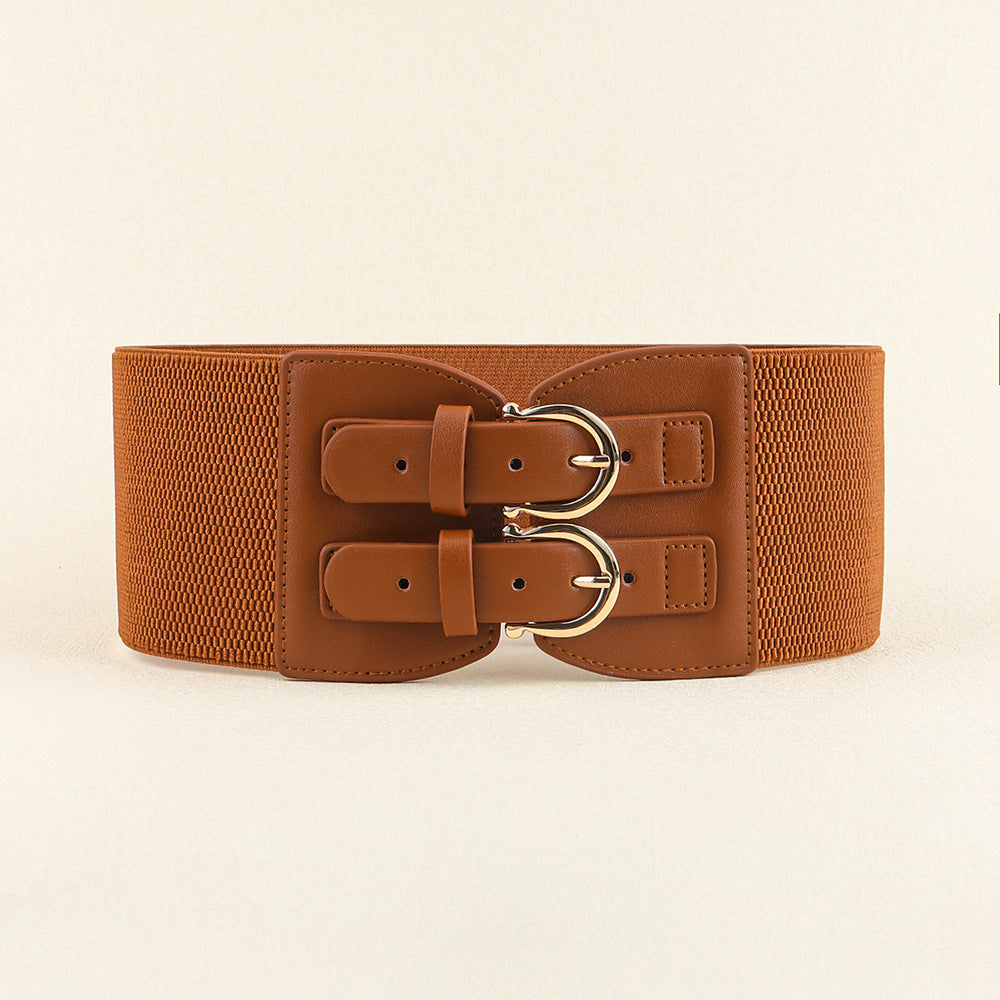 Elastic Waist Seal Pin Buckle Versatile Fashion Wide Belt High Elasticity Stretchable Double Buckle Head