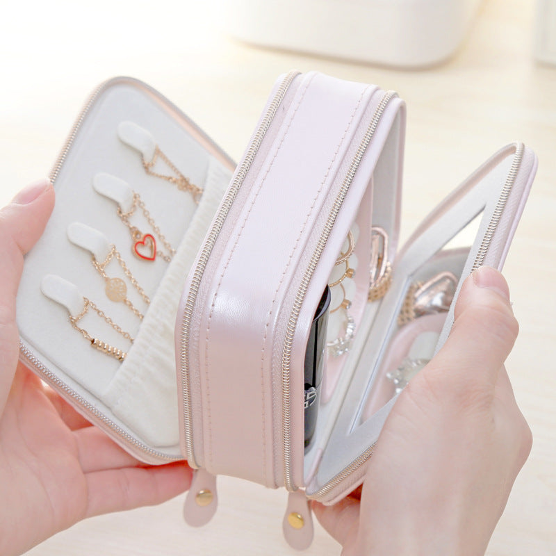 Double Zipper Jewelry Portable Storage Box