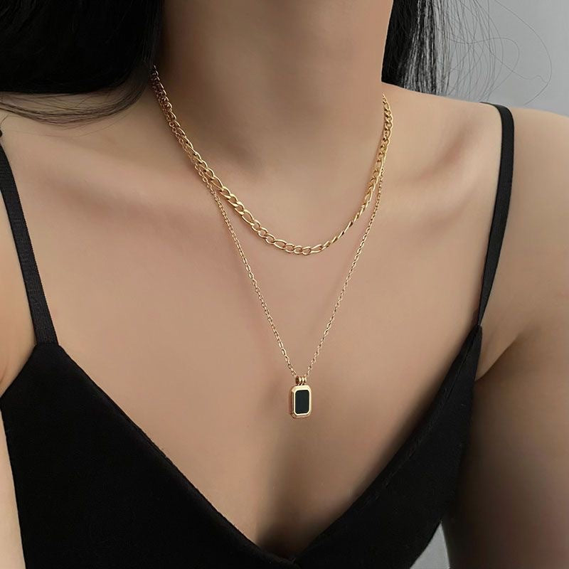 Onuyx Two Layer square Gold Necklace jltn1136