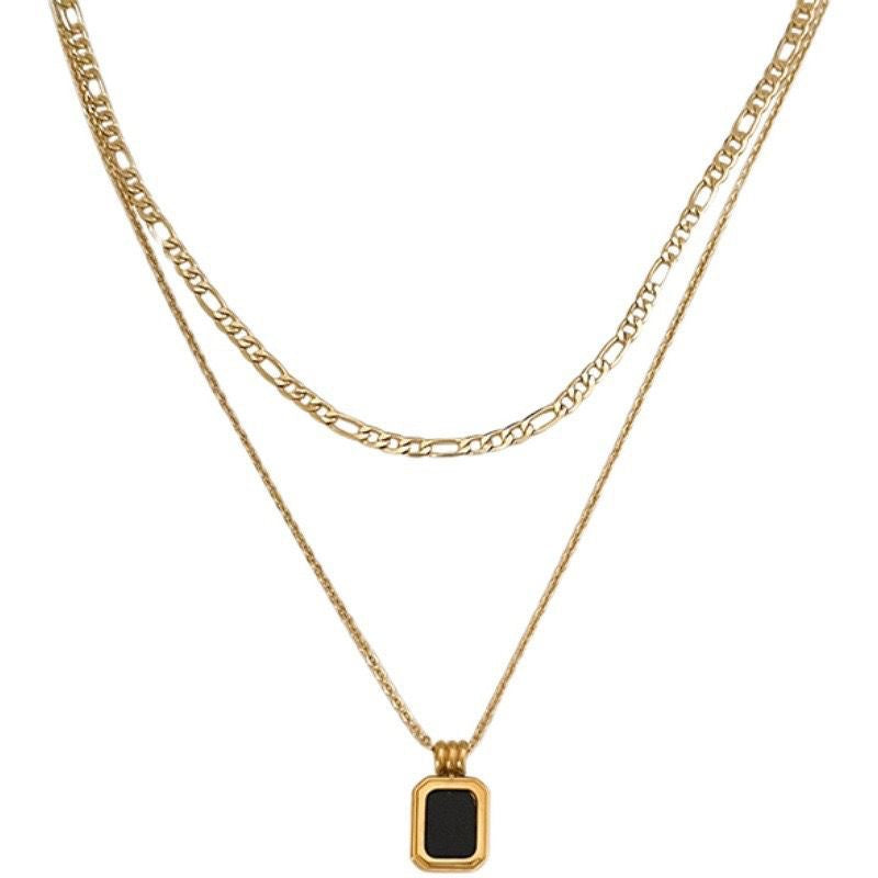 Onuyx Two Layer square Gold Necklace jltn1136