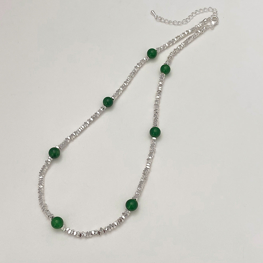 Silver Onyx Green Beads Necklace jltn1140