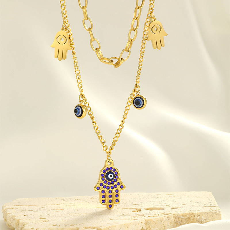 Evil Eye Hand Crystal Gold Necklace JLTN1161