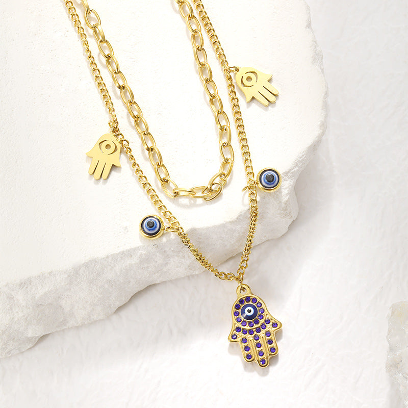 Evil Eye Hand Crystal Gold Necklace JLTN1161